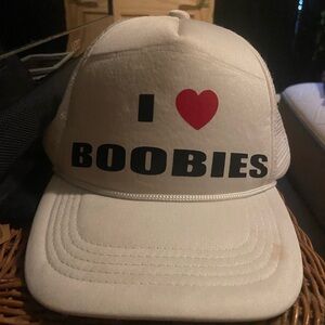 White Cap with Heart and Bold Text